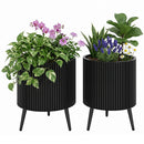 Fluted Metal Planter Pots with Stand Set of 2 by DirectDeals