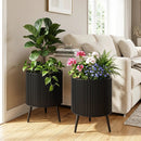 Fluted Metal Planter Pots with Stand Set of 2 by DirectDeals