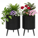 Fluted Metal Planter Pots with Stand Set of 2 by LJGDeals