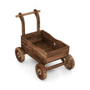 Decorative Wooden Wagon Cart with Handle Wheels and Drainage Hole-Rustic Brown by LJGDeals