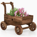 Decorative Wooden Wagon Cart with Handle Wheels and Drainage Hole-Rustic Brown by LJGDeals