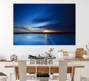 Deep Blue Ocean Sunset Canvas Art, Serene Coastal Sunset