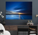 Deep Blue Ocean Sunset Canvas Art, Serene Coastal Sunset