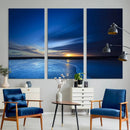 Deep Blue Ocean Sunset Canvas Art, Serene Coastal Sunset