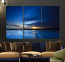 Deep Blue Ocean Sunset Canvas Art, Serene Coastal Sunset
