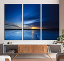Deep Blue Ocean Sunset Canvas Art, Serene Coastal Sunset