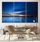 Deep Blue Ocean Sunset Canvas Art, Serene Coastal Sunset