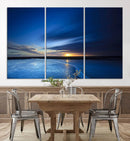Deep Blue Ocean Sunset Canvas Art, Serene Coastal Sunset