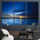 Deep Blue Ocean Sunset Canvas Art, Serene Coastal Sunset
