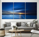 Deep Blue Ocean Sunset Canvas Art, Serene Coastal Sunset
