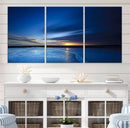 Deep Blue Ocean Sunset Canvas Art, Serene Coastal Sunset