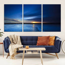 Deep Blue Ocean Sunset Canvas Art, Serene Coastal Sunset