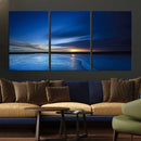 Deep Blue Ocean Sunset Canvas Art, Serene Coastal Sunset