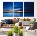Deep Blue Ocean Sunset Canvas Art, Serene Coastal Sunset