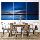 Deep Blue Ocean Sunset Canvas Art, Serene Coastal Sunset