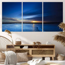 Deep Blue Ocean Sunset Canvas Art, Serene Coastal Sunset