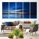 Deep Blue Ocean Sunset Canvas Art, Serene Coastal Sunset
