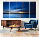 Deep Blue Ocean Sunset Canvas Art, Serene Coastal Sunset