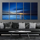 Deep Blue Ocean Sunset Canvas Art, Serene Coastal Sunset