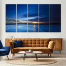 Deep Blue Ocean Sunset Canvas Art, Serene Coastal Sunset