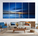 Deep Blue Ocean Sunset Canvas Art, Serene Coastal Sunset