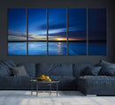 Deep Blue Ocean Sunset Canvas Art, Serene Coastal Sunset