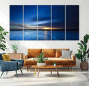 Deep Blue Ocean Sunset Canvas Art, Serene Coastal Sunset