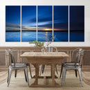 Deep Blue Ocean Sunset Canvas Art, Serene Coastal Sunset