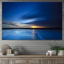 Deep Blue Ocean Sunset Canvas Art, Serene Coastal Sunset