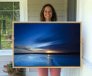 Deep Blue Ocean Sunset Canvas Art, Serene Coastal Sunset
