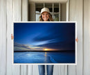 Deep Blue Ocean Sunset Canvas Art, Serene Coastal Sunset