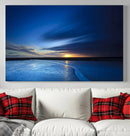 Deep Blue Ocean Sunset Canvas Art, Serene Coastal Sunset