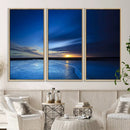 Deep Blue Ocean Sunset Canvas Art, Serene Coastal Sunset