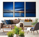 Deep Blue Ocean Sunset Canvas Art, Serene Coastal Sunset