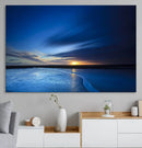 Deep Blue Ocean Sunset Canvas Art, Serene Coastal Sunset