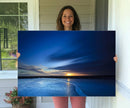 Deep Blue Ocean Sunset Canvas Art, Serene Coastal Sunset