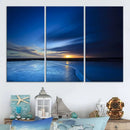 Deep Blue Ocean Sunset Canvas Art, Serene Coastal Sunset