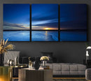 Deep Blue Ocean Sunset Canvas Art, Serene Coastal Sunset