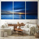 Deep Blue Ocean Sunset Canvas Art, Serene Coastal Sunset