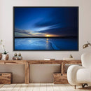 Deep Blue Ocean Sunset Canvas Art, Serene Coastal Sunset
