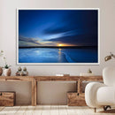 Deep Blue Ocean Sunset Canvas Art, Serene Coastal Sunset