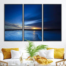 Deep Blue Ocean Sunset Canvas Art, Serene Coastal Sunset