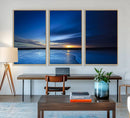 Deep Blue Ocean Sunset Canvas Art, Serene Coastal Sunset