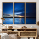 Deep Blue Ocean Sunset Canvas Art, Serene Coastal Sunset