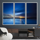 Deep Blue Ocean Sunset Canvas Art, Serene Coastal Sunset