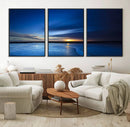 Deep Blue Ocean Sunset Canvas Art, Serene Coastal Sunset