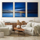 Deep Blue Ocean Sunset Canvas Art, Serene Coastal Sunset