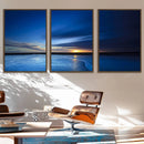 Deep Blue Ocean Sunset Canvas Art, Serene Coastal Sunset