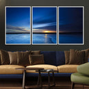 Deep Blue Ocean Sunset Canvas Art, Serene Coastal Sunset