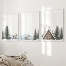 Rustic Cabin, Snowy Forest Prints. 3 Piece Winter Wall Art by Wall Art Set